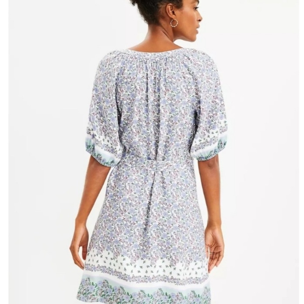 LOFT Dress Women’s Small Floral Belted Linen Blend Cottage Core Prairie Floral